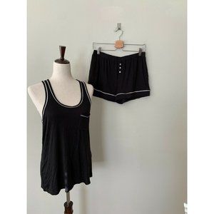 Alfani Women's Sz S Piping Trim Tank & Boxer Shorts 2pcs Pajama Set Black